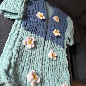Floral Knit Cardigan - Blue and Green